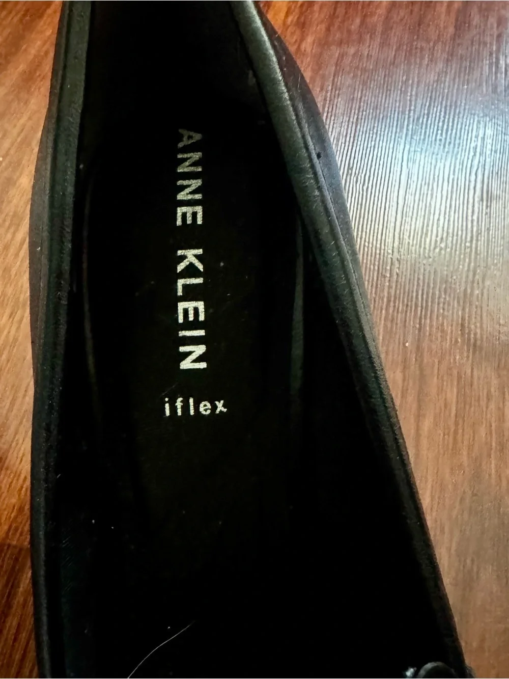 Anne Klein Black Leather Heeled Penny Loafers